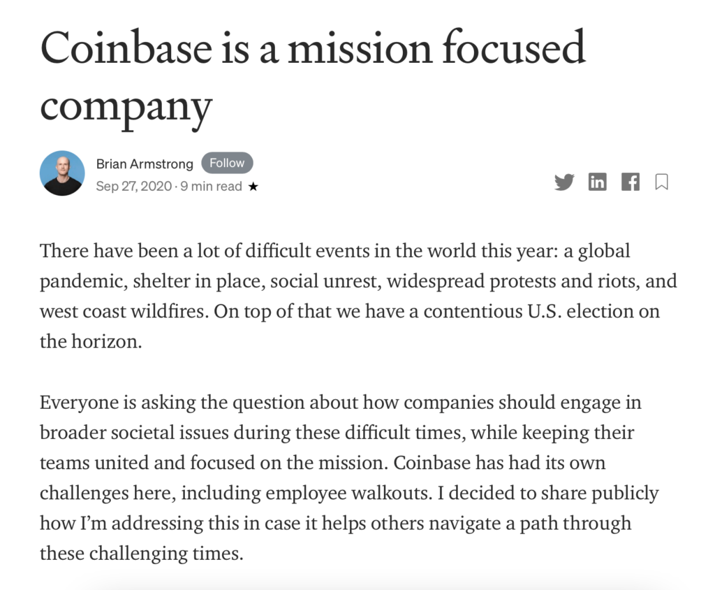 Coinbase i jego marketing kulturowy - przykład kontrowersyjnej kultury organizacyjnej.