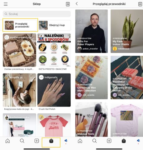 Przeglądanie Przewodników w Instagram Shop